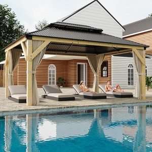 10 x 12 Ft Wood Gazebo with Nettings and Curtains for Backyard, Patio - 1 of 4