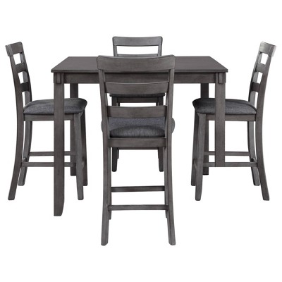 Charcoal Gray 5-Piece Counter Height Dining Set with Textured Upholstery