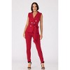 Slickblue Women’s Fashion Jacket Top & Skinny Pants Set – Stylish Button Accents & Tie Belt, Red/Black/Maroon, Size S-L - 3 of 4