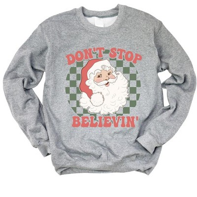 Simply Sage Market Women's Graphic Sweatshirt Don't Stop Believin' Santa Checkered