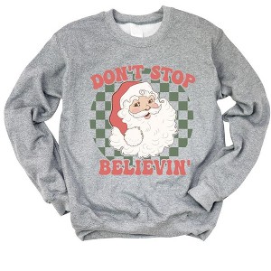 Simply Sage Market Women's Graphic Sweatshirt Don't Stop Believin' Santa Checkered - 1 of 4