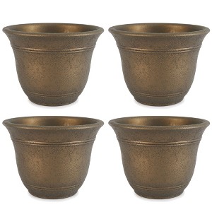 HC Companies Sierra 10 Inch Self Watering Round Plastic Flower Garden Planter Pot Container for Gardening Purposes, Celtic Bronze (4 Pack) - 1 of 4