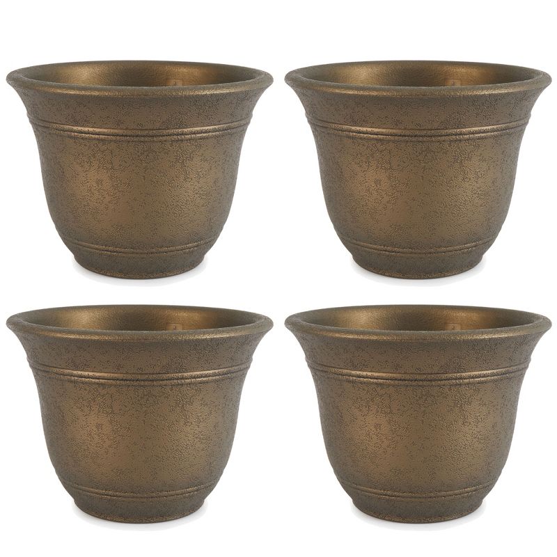 HC Companies Sierra 10 Inch Self Watering Round Plastic Flower Garden Planter Pot Container for Gardening Purposes, Celtic Bronze (4 Pack), 1 of 7