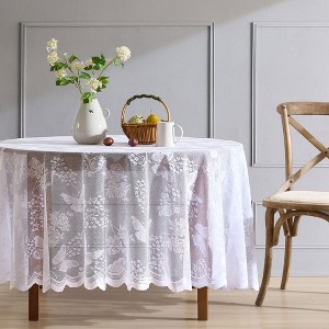 HLC.ME Butterfly Floral Patterned Scalloped, Wrinkle Resistant, Lace Fabric Table Cloth for Round and Rectangle Tables - 1 of 4