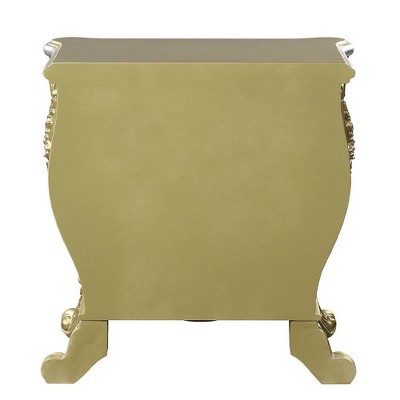 Gold Finish 3-Drawer Cabriole Nightstand with Floral Motifs