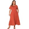 Agnes Orinda Women's Plus Size Short Sleeve Crew Neck Basic Swing Flowy Ruffle Maxi A Line Dresses - 3 of 4