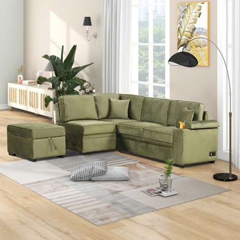 87 4 L Shape Sectional Sleeper Sofa Bed 2 In 1 Pull Out Sofa Couch