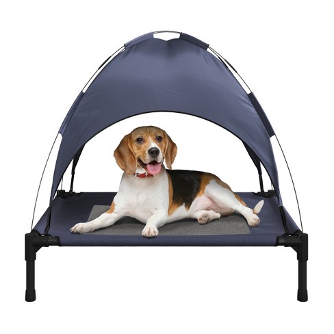 Elevated Dog Bed with Canopy 30x24 Inch Portable Pet Bed with Non Slip Feet Indoor Outdoor Dog Cot with Carrying Case by PETMAKER Blue