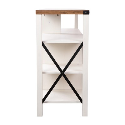 White and Rustic Oak 60" Farmhouse TV Stand with Cabinet