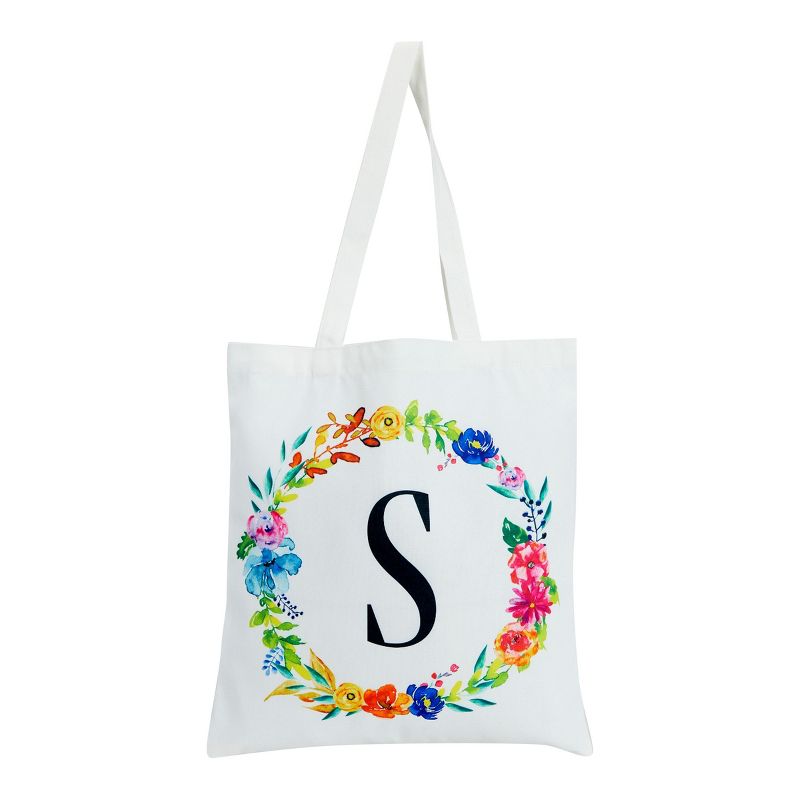 2 Pack Monogrammed Initial Tote Bags, Reusable Grocery Bag for Women, Embroidered, White, 29 in., 5 of 8