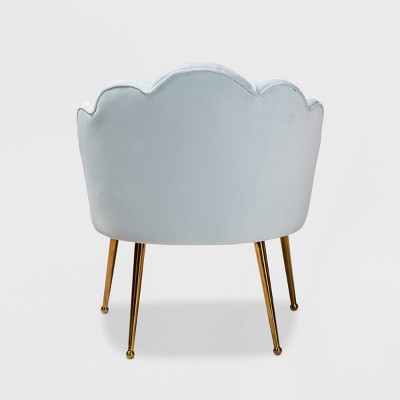 Seashell-Inspired Light Blue Velvet & Gold Accent Chair