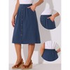 Allegra K Women's High Elastic Waist Button Pleated Linen A-Line Skirts - 2 of 4