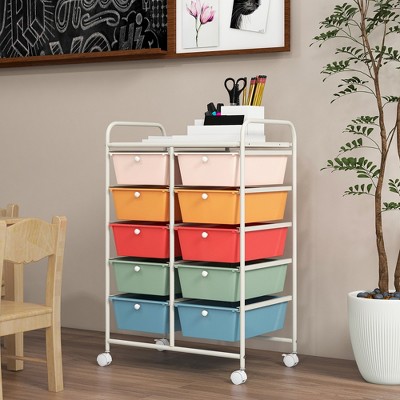 Macaron Multicolor 10-Drawer Rolling Storage Cart with Metal Frame