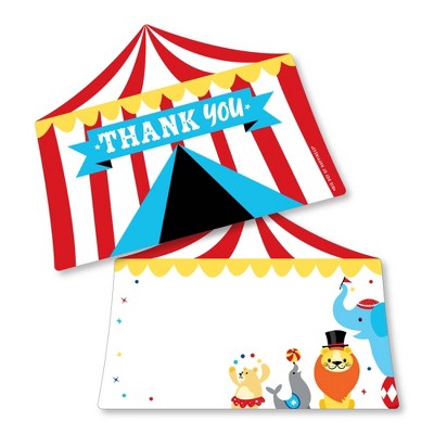 Big Dot of Happiness Carnival - Step Right Up Circus - Shaped Thank You Cards - Carnival Themed Party Thank You Note Cards with Envelopes - Set of 12