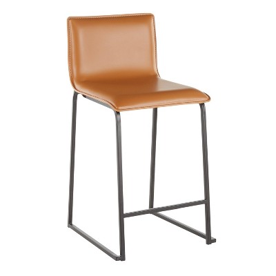 Mara 26" Black Metal and Camel Faux Leather Counter Stools, Set of 2