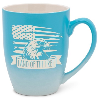 100 North United States of America 10 Ounce Blue and White Two Toned Ombre, Comfortably Fits Your Hands, Ceramic Tea Coffee Cup Mug, Land Of The Free
