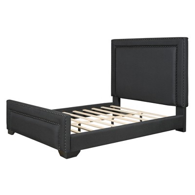 HomeRoots Black Tufted Velvet Upholstered Queen Bed Frame