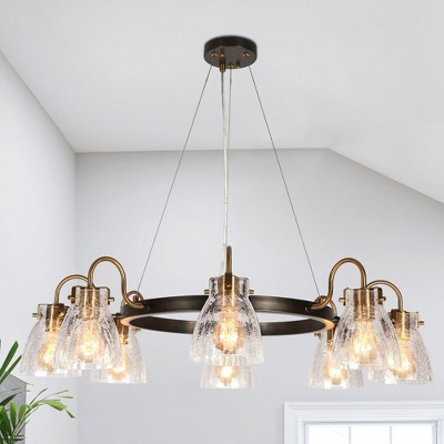 Modern Black and Gold 8-Light Crackled Glass Chandelier