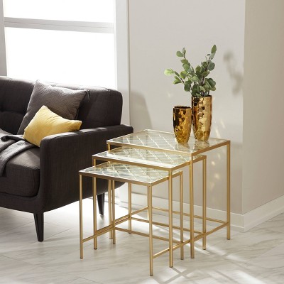 Elegant Gold Metal and Clear Glass Nesting Tables - Set of 3