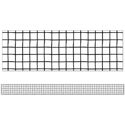Happily Ever Elementary Creatively Inspired Black & White Grid Straight Borders, 36 Feet (Pack of 6)