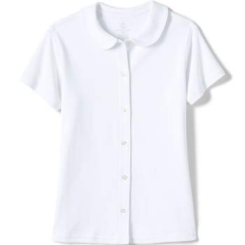 Lands' End School Uniform Kids Short Sleeve Button Front Peter Pan Collar Knit Shirt