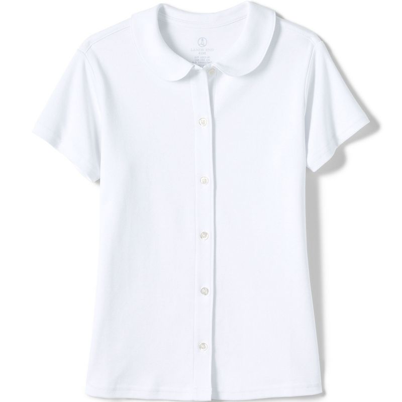 Lands' End School Uniform Kids Short Sleeve Button Front Peter Pan Collar Knit Shirt, 1 of 4