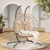 Hanging Wicker Woven 2 Person Egg Swing Chair With Cushions And Stand,Indoor Outdoor Wicker Basket Hammock Chair For Patio,Bedroom-Coolbibila - 2 of 4