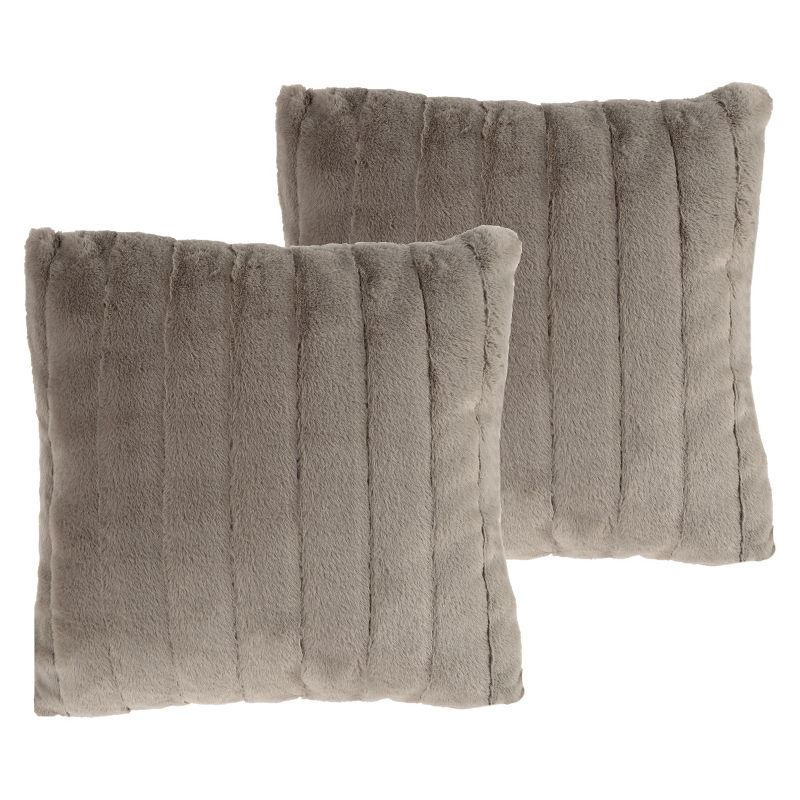 17” Plush Pillows – Set of 2 Gray Channel Striped Square Accent Pillow Inserts and Covers – For Bedroom or Living Room by Lavish Home, 2 of 8