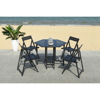 Kerman Black Acacia Wood Hexagonal Outdoor Dining Set