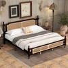 Queen/King Platform Bed with Rattan Headboard and Footboard, Pine Wood with Central Enhanced Leg, Espresso/Walnut - ModernLuxe - 2 of 4