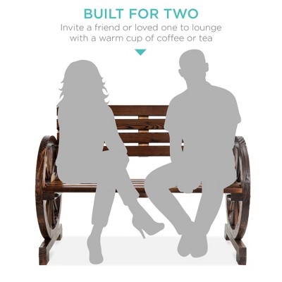 Rustic Brown Fir Wood Wagon Wheel 2-Person Bench