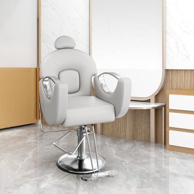 Reclining Salon Chair with Hydraulic Pump, 360° Swivel and Height Adjustable, Spa Beauty Equipment Hairdresser Armchair