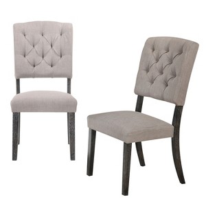 HomeRoots Set of Two Tufted Gray Upholstered Linen And Solid Wood Open Back Dining Side Chairs - 1 of 4