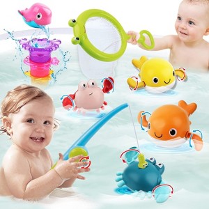 Bathtub Toy Set with Floating Molds, Stacking Cups and Magnetic Fishing Game for Toddlers - 1 of 4