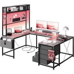 Garvee U Shaped Gaming Desk - 78.7" Reversible Computer Desk with Built-In Monitor Stand, LED Lights, and Charging Support - 1 of 4