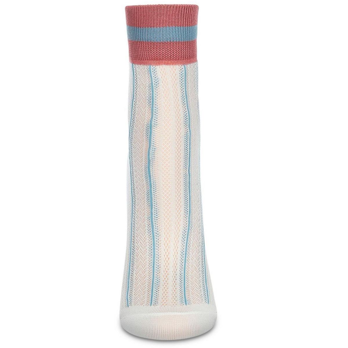 Memoi Women's Sheer Openwork Retro Stripe Anklet Socks - thumbnail 2