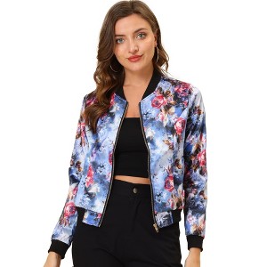 INSPIRE CHIC Women's Stand Collar Floral Prints Zip Up Lightweight Short Jacket - 1 of 4