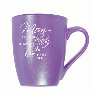 Elanze Designs Mom You Add Beauty To My World & Love To My Life 10 ounce New Bone China Coffee Tea Cup Mug, Passion Purple