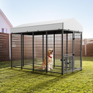LAOTIES Large Outdoor Dog Kennel,Heavy Duty 8 x 4 x 5.6 FT Pet Run Enclosure with Rotating Feeder Bowls,Removable Waterproof Roof - 1 of 4