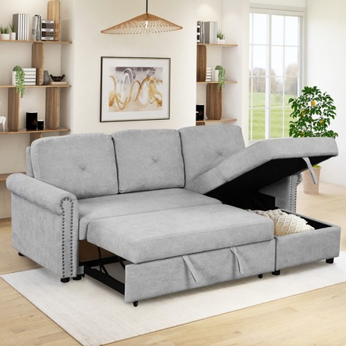 83 Modern Convertible Sleeper Sofa Bed with Storage Chaise, Gray-ModernLuxe