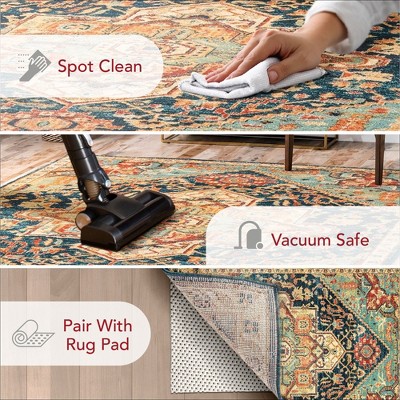 Green Medallion Synthetic Easy Care Area Rug