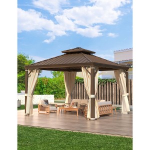 EROMMY 12' X 12' Hardtop Gazebo Aluminum Frame Gazebo with Galvanized Steel Double Roof - 1 of 4