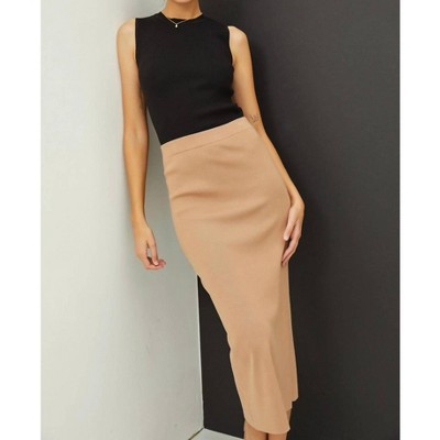 Women's Knitted High Rise Midi Skirt - be cool