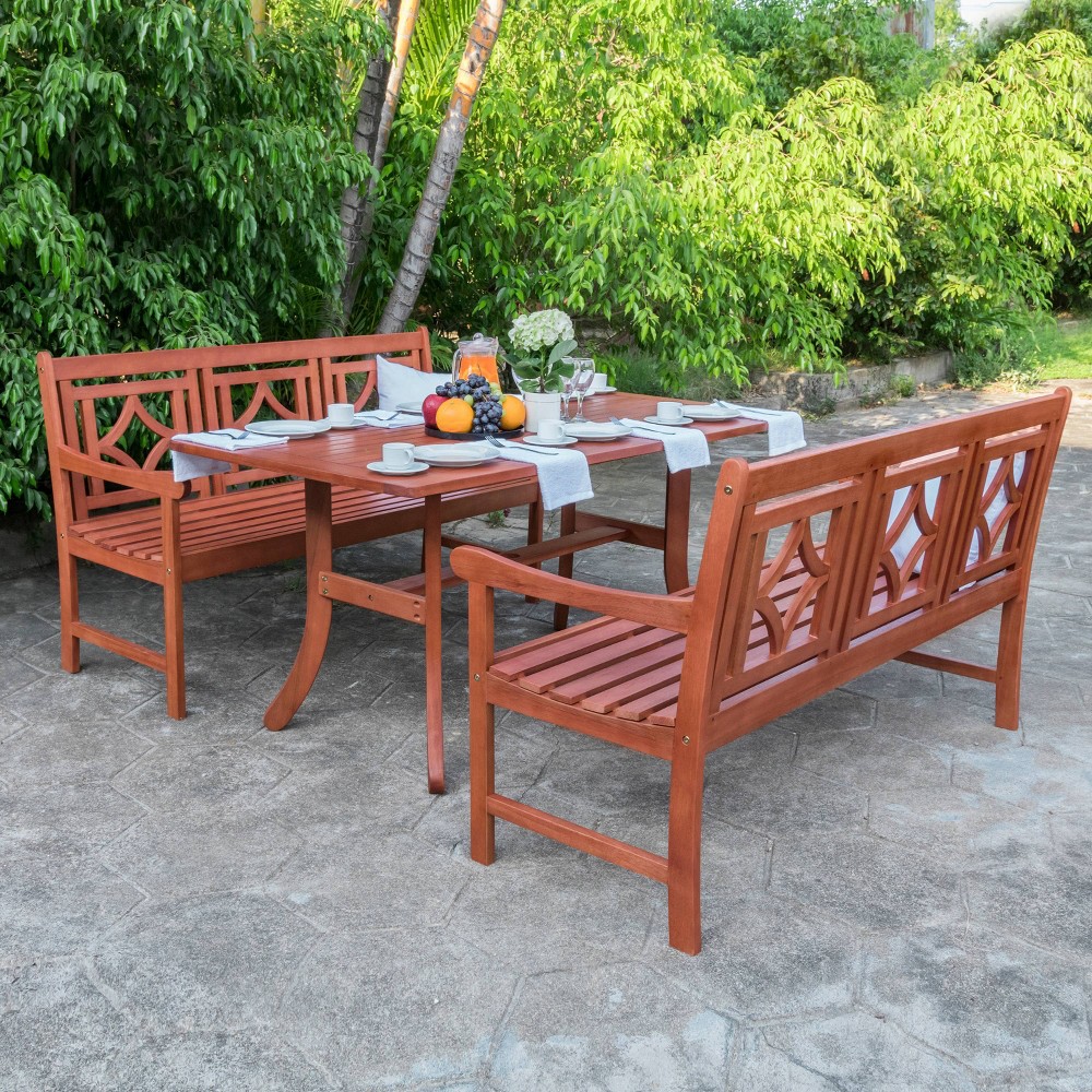 Malibu 3pc Wood Outdoor Patio Dining Set Tan Vifah
