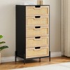 5 Drawer Dresser, Natural Rattan Chest of Drawer with Solid Metal Legs, Farmhouse Tall Dresser with Wood Top, Modern Storage Cabinet for Bedroom - 3 of 4