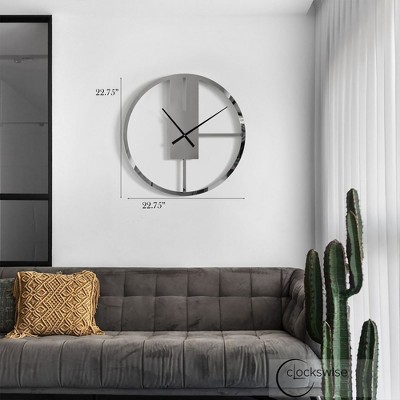 Oversized Round Silver Metal Wall Clock with Mirror Face