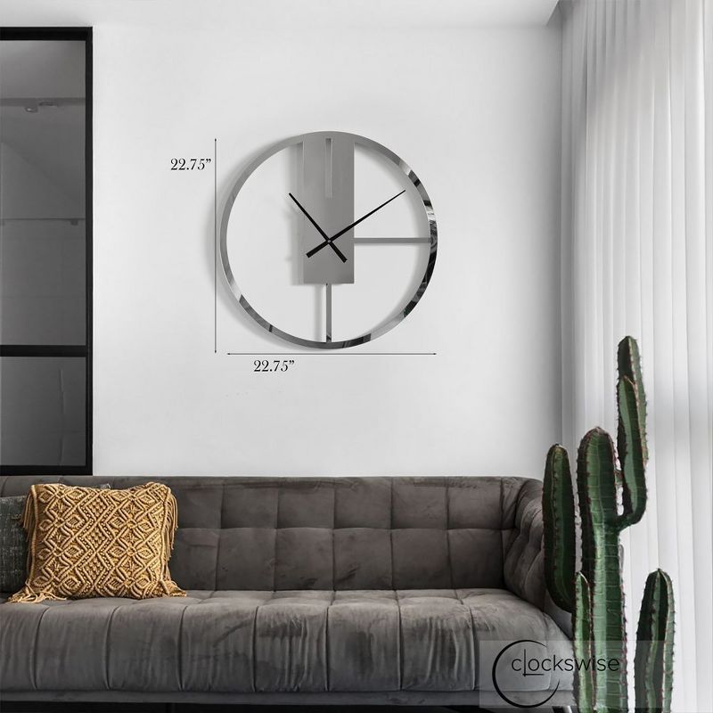 Clockswise Modern Round Big Wall Clock with Mirror Face, Decorative Silver Metal 22.75” oversized timepiece, Hanging Supplies Included, 3 of 11