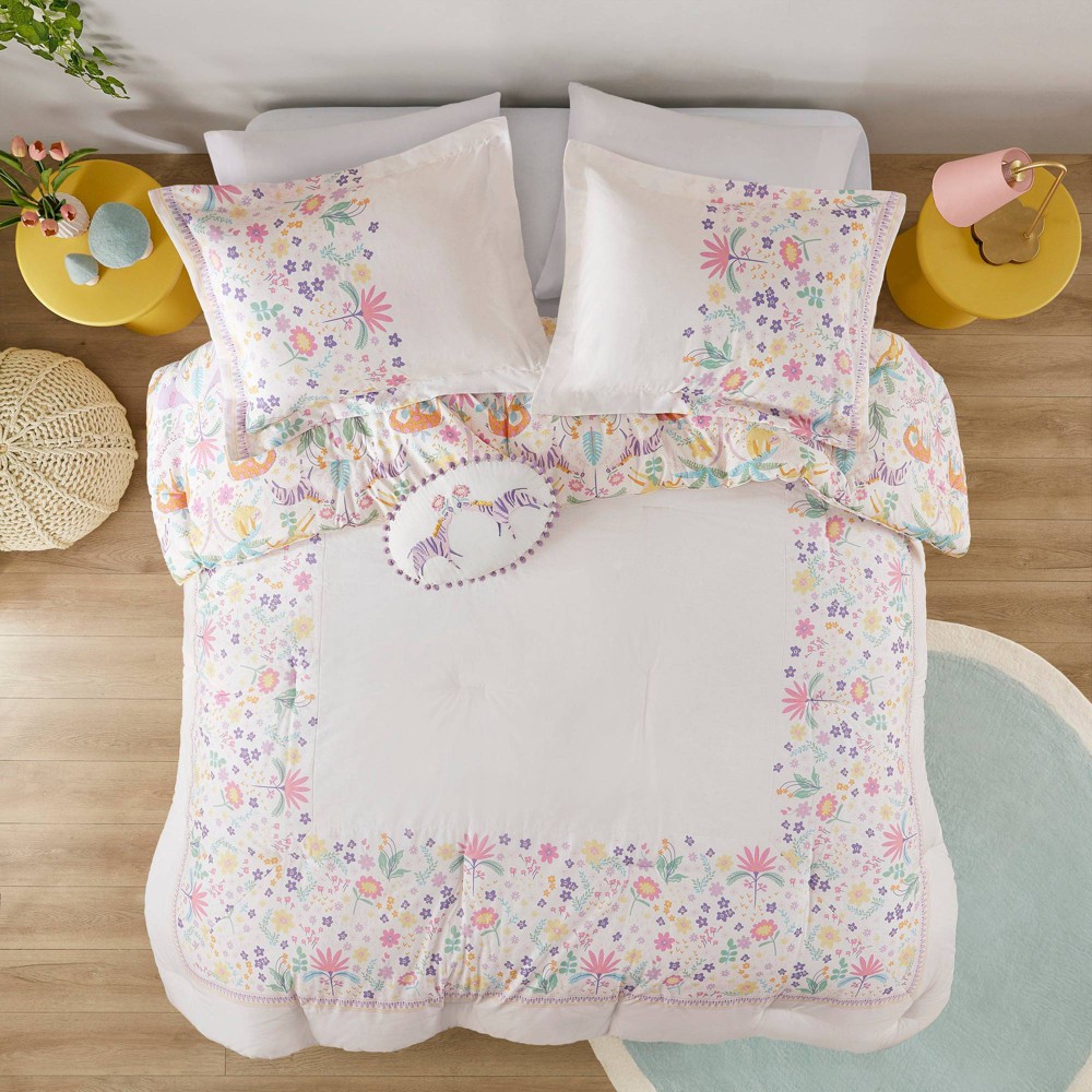 Photos - Bed Linen Twin Maisie Floral Reversible Cotton Kids' Comforter Set with Throw Pillow