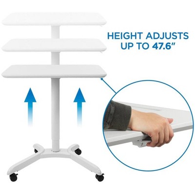 White Adjustable Height Mobile Laptop Cart with Cup Holder