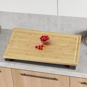 Premium Carbonized Bamboo Stove Cover & Cutting Board Set - 30"x20" & 32"x21" Options. Features Removable Feet & Juice Groove, Multi-Functional - 1 of 4
